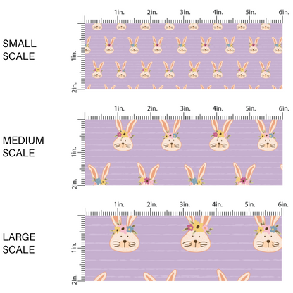 Purple fabric by the yard scaled image guide with cream colored bunnies wearing flower crowns - Easter Spring Fabric  