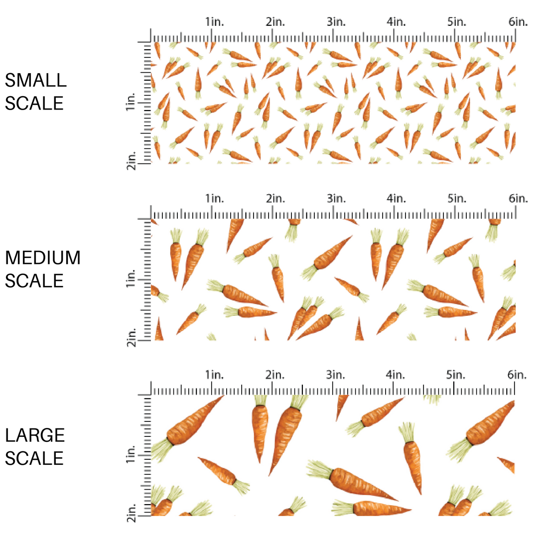 white fabric by the yard scaled image guide with scattered orange carrots and light green leaves