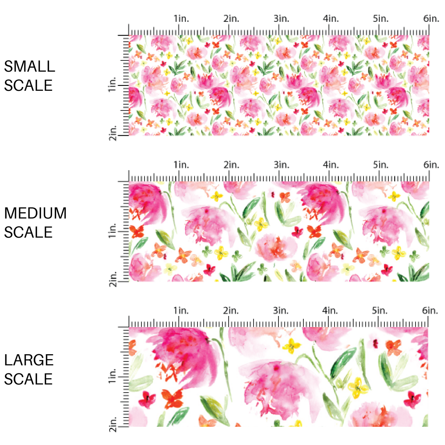 pink, yellow, and orange watercolor painted floral fabric by the yard scaled image guide - Spring Floral Fabric 