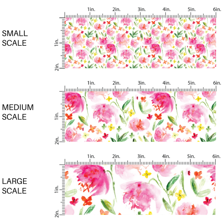 pink, yellow, and orange watercolor painted floral fabric by the yard scaled image guide - Spring Floral Fabric 