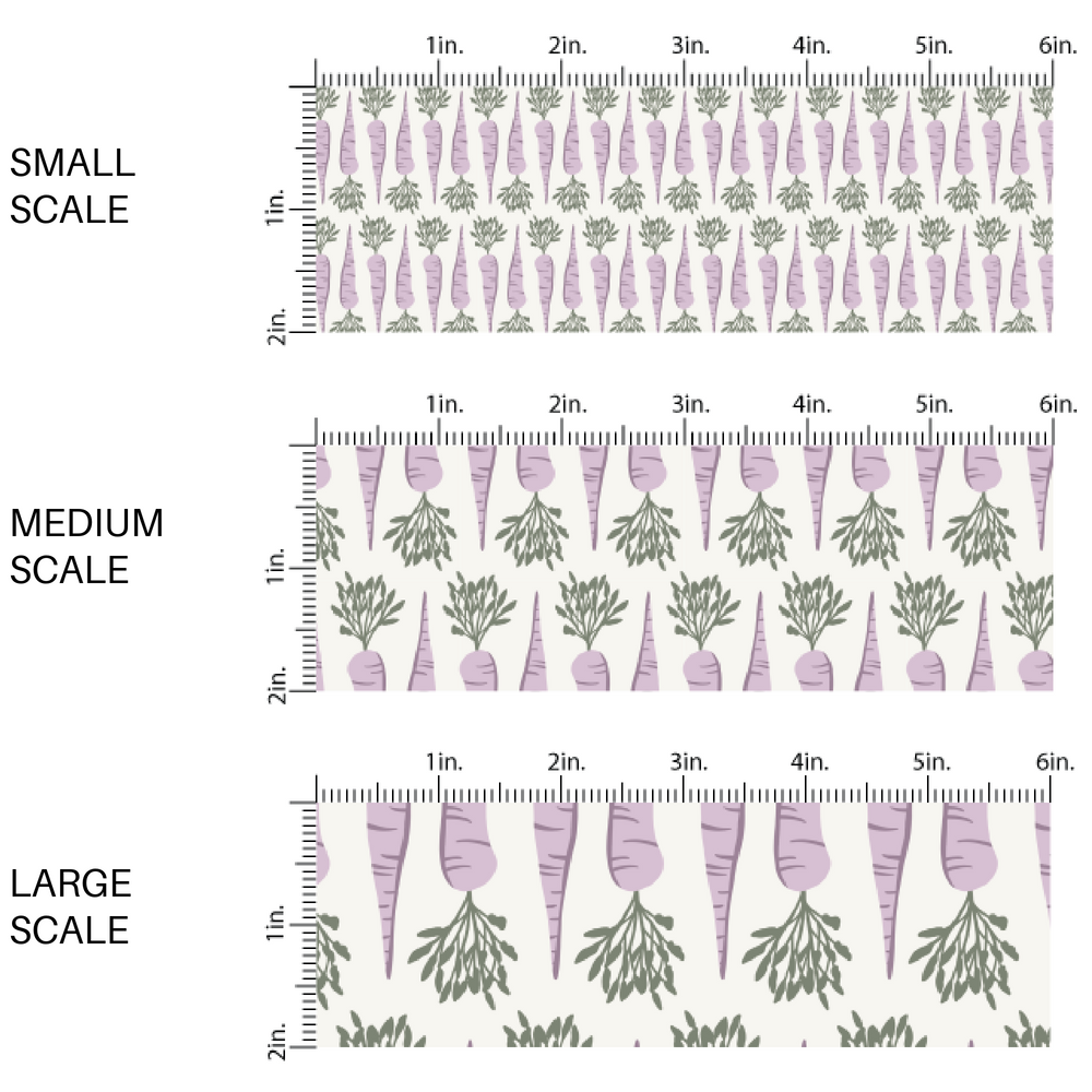 white fabric by the yard scaled image guide with purple and green carrots