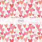 Hot pink, cream, light pink, coral hearts on white fabric by the yard - Valentines Day Fabrics