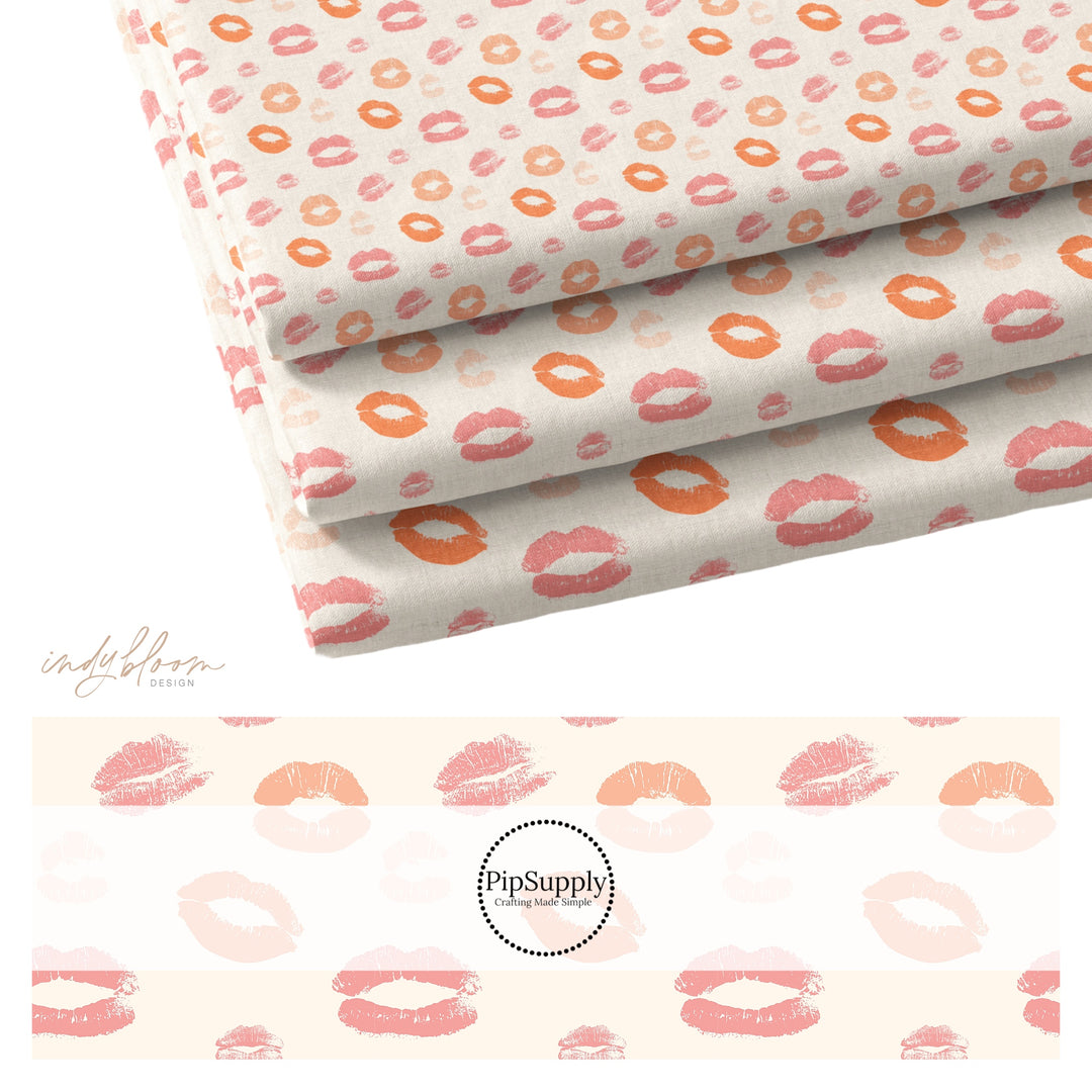 White Fabric with multi colored kiss marks