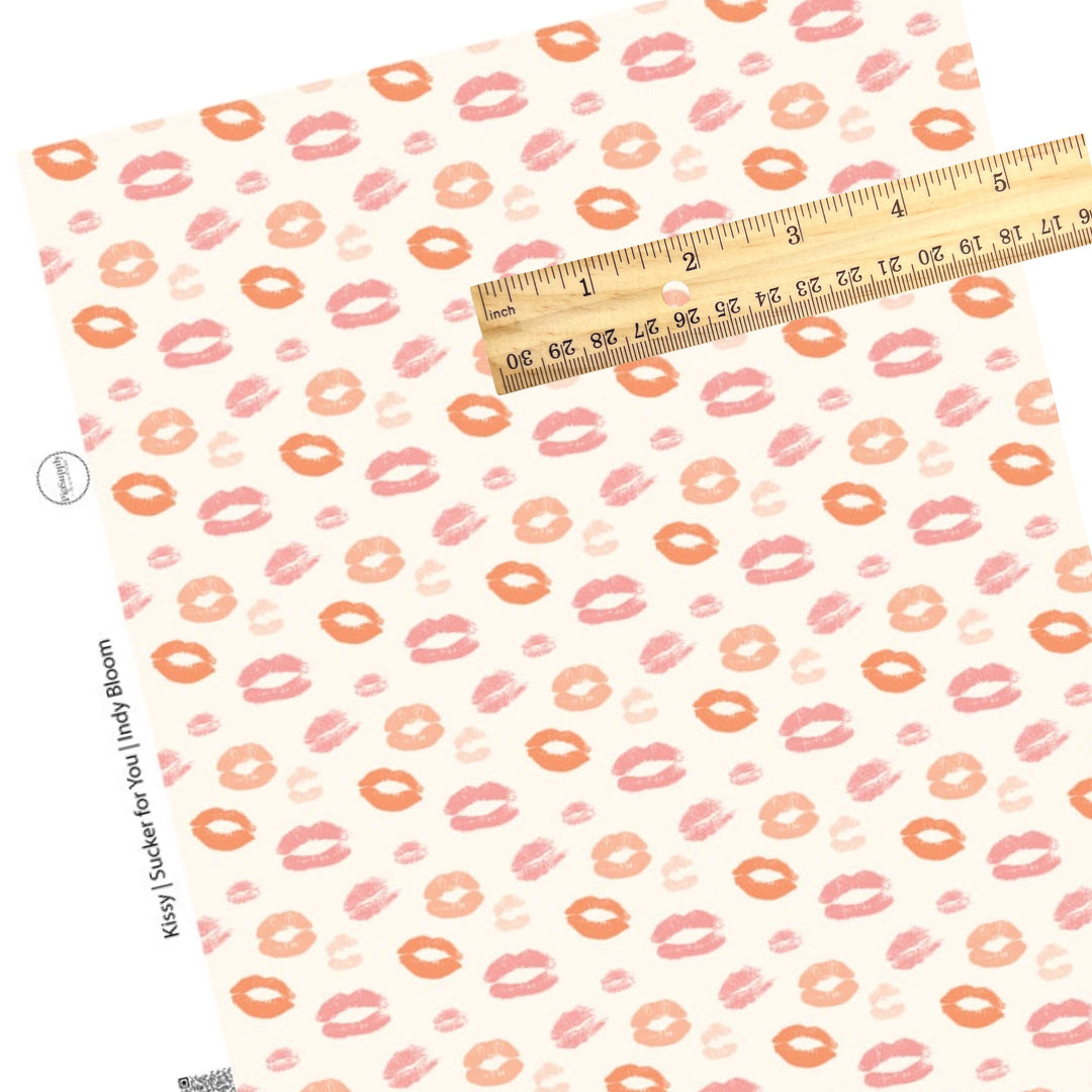 valentine pastel colored kiss marks on cream background faux leather sheet