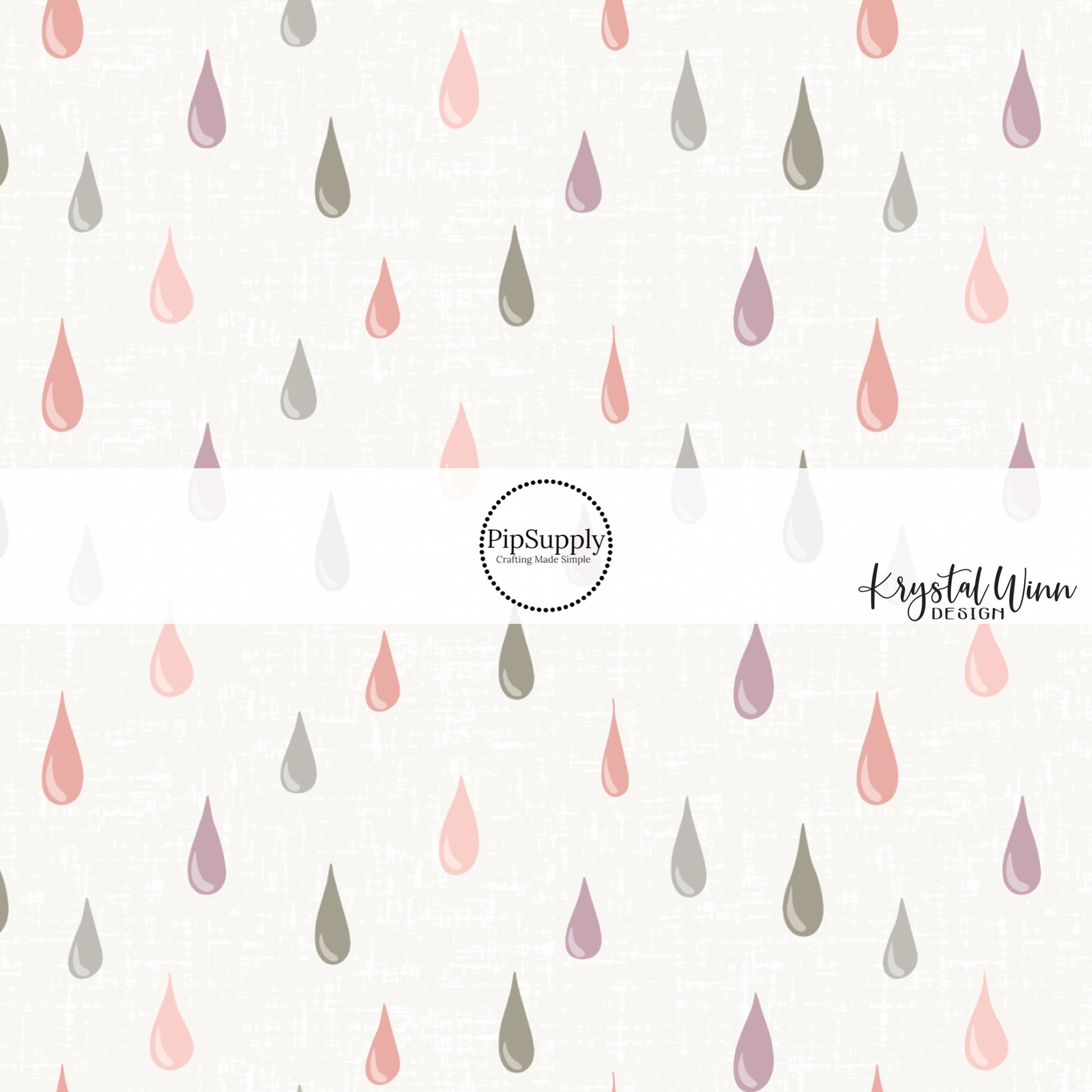 Cream colored fabric by the yard  featuring purple, pink, and green raindrops - Spring Fabric by the Yard 