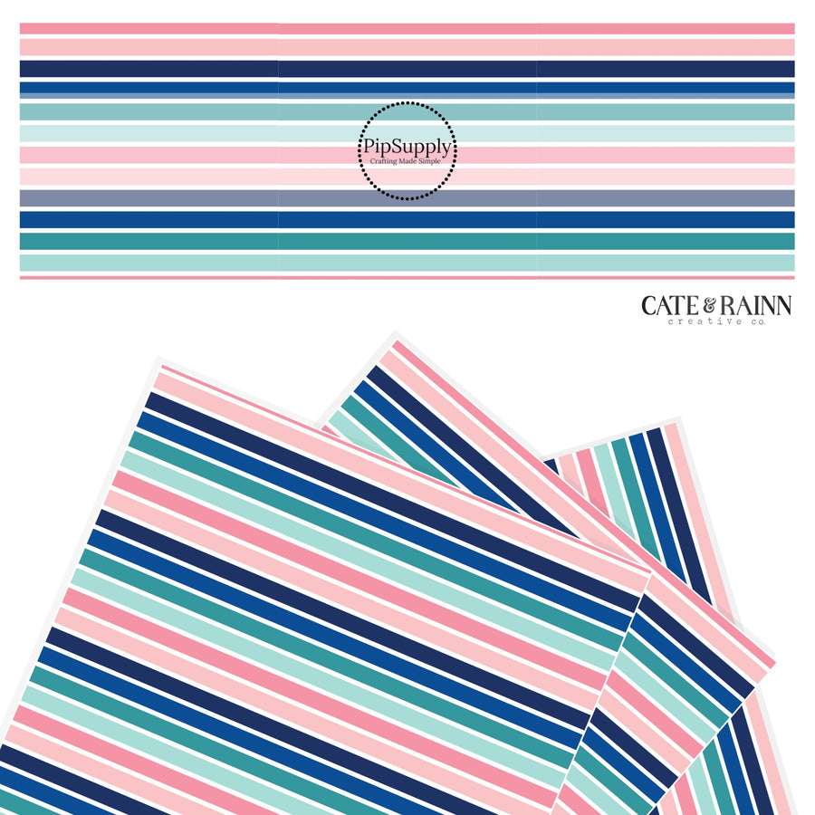 Pink, navy, mint wide stripe faux leather sheet.