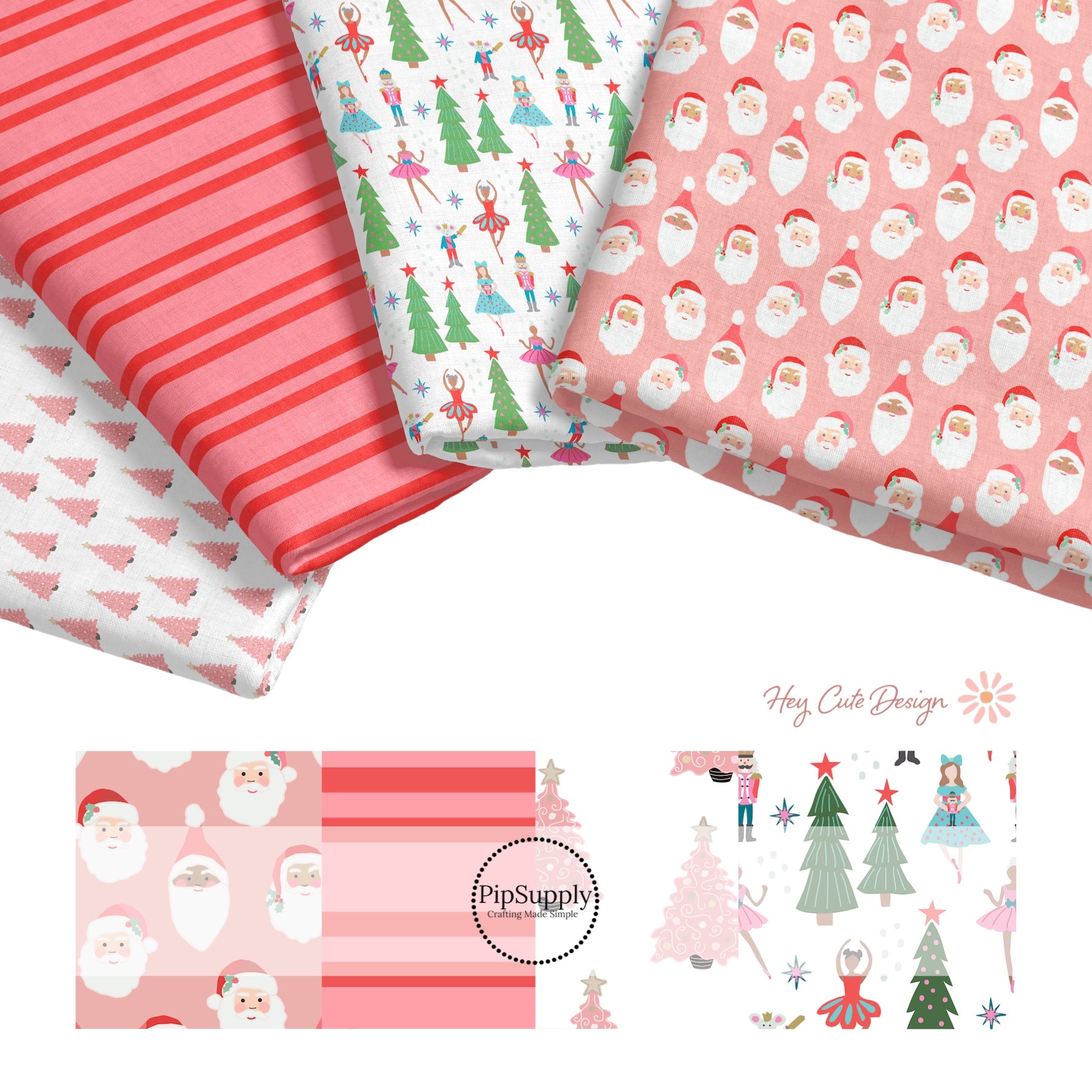 Holiday christmas fabric layers with trees stripes and santa clause