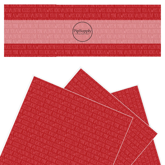 valentine words in capital letters on a red faux leather sheet
