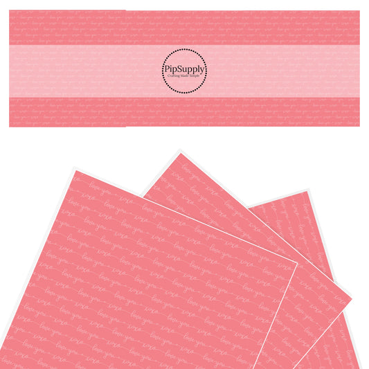 White fancy valentine words on pink faux leather sheets