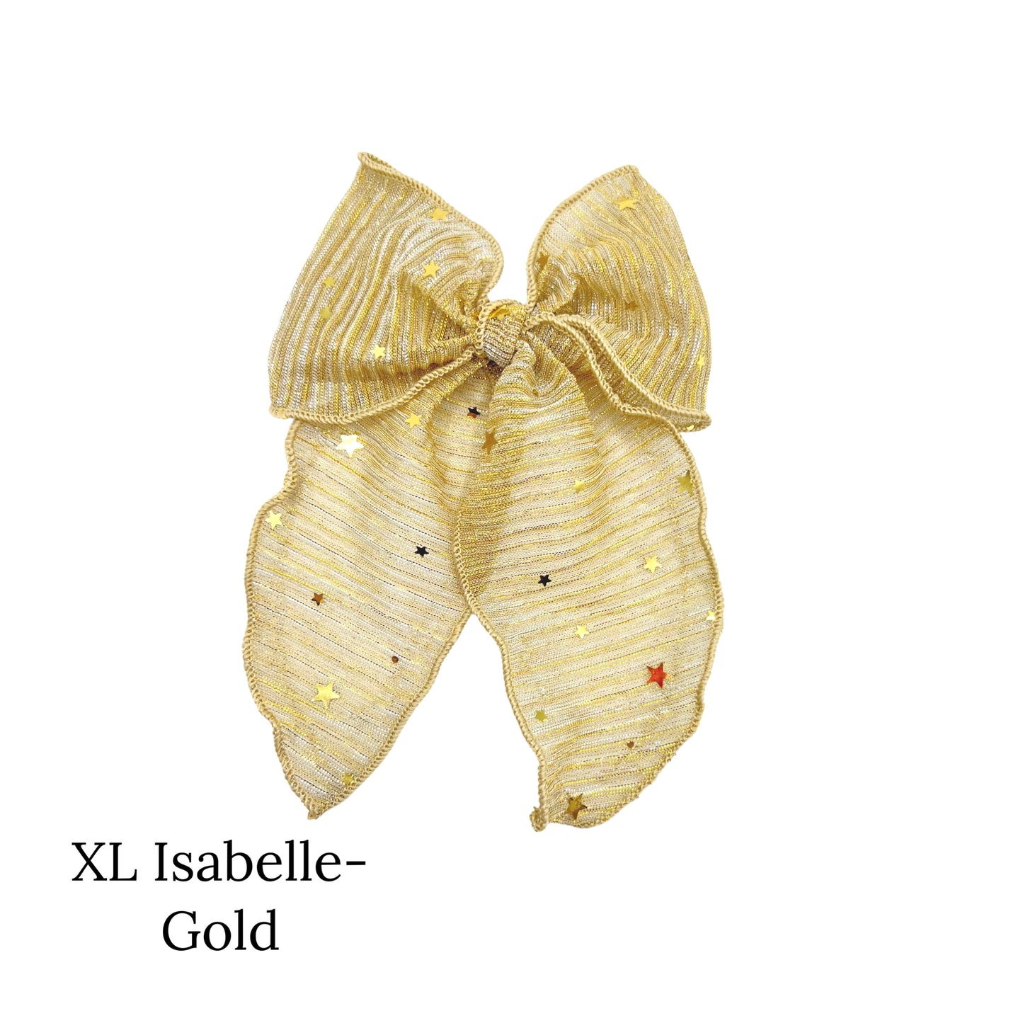 Large gold bow with gold stars on a white background