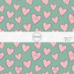 Aqua fabric by the yard with pink hearts and the words "XOXO"