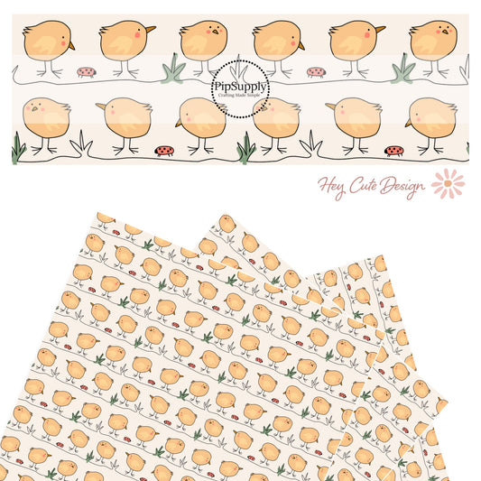 Chicks in a row Easter pattern faux leather sheet.
