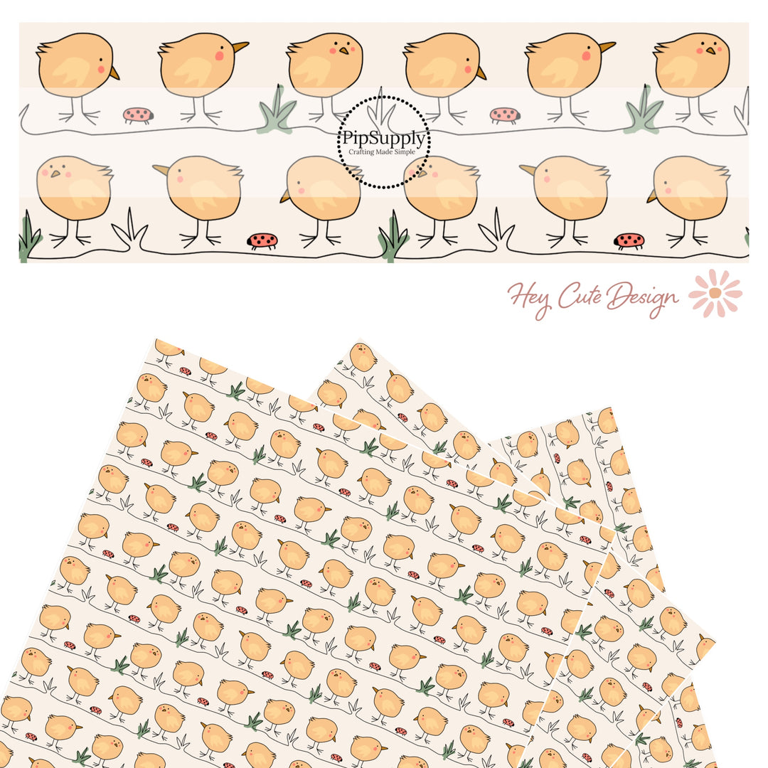 Chicks in a row Easter pattern faux leather sheet.