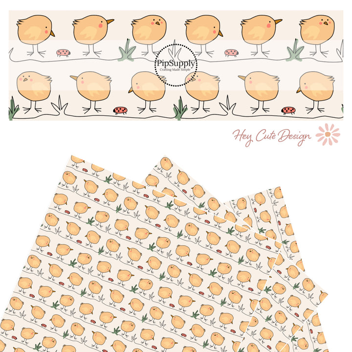 Chicks in a row Easter pattern faux leather sheet.