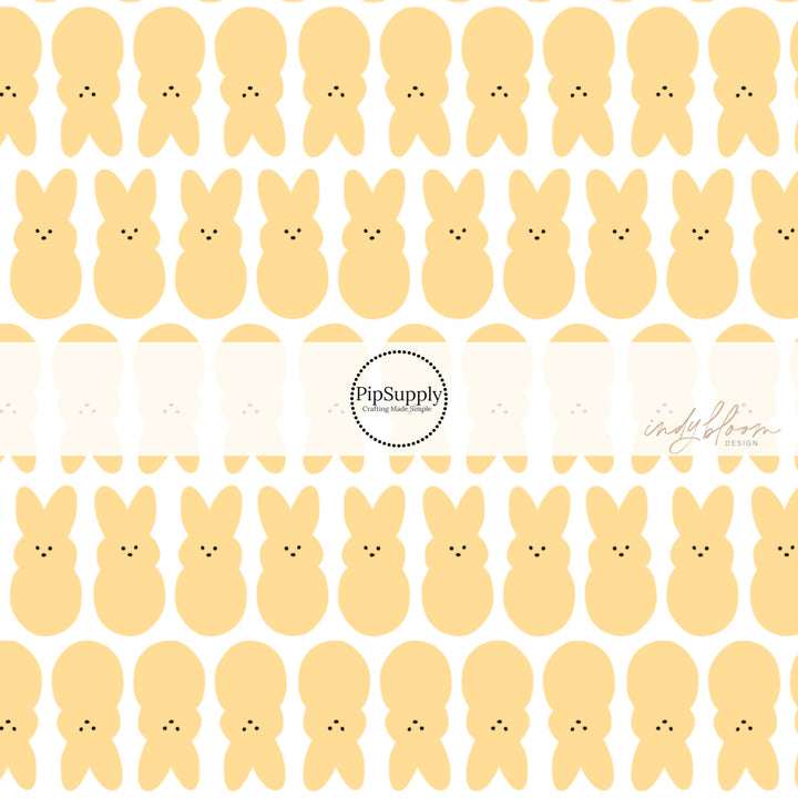 yellow bunnies in rows on white fabric by the yard - Peeps Bunny Fabric 