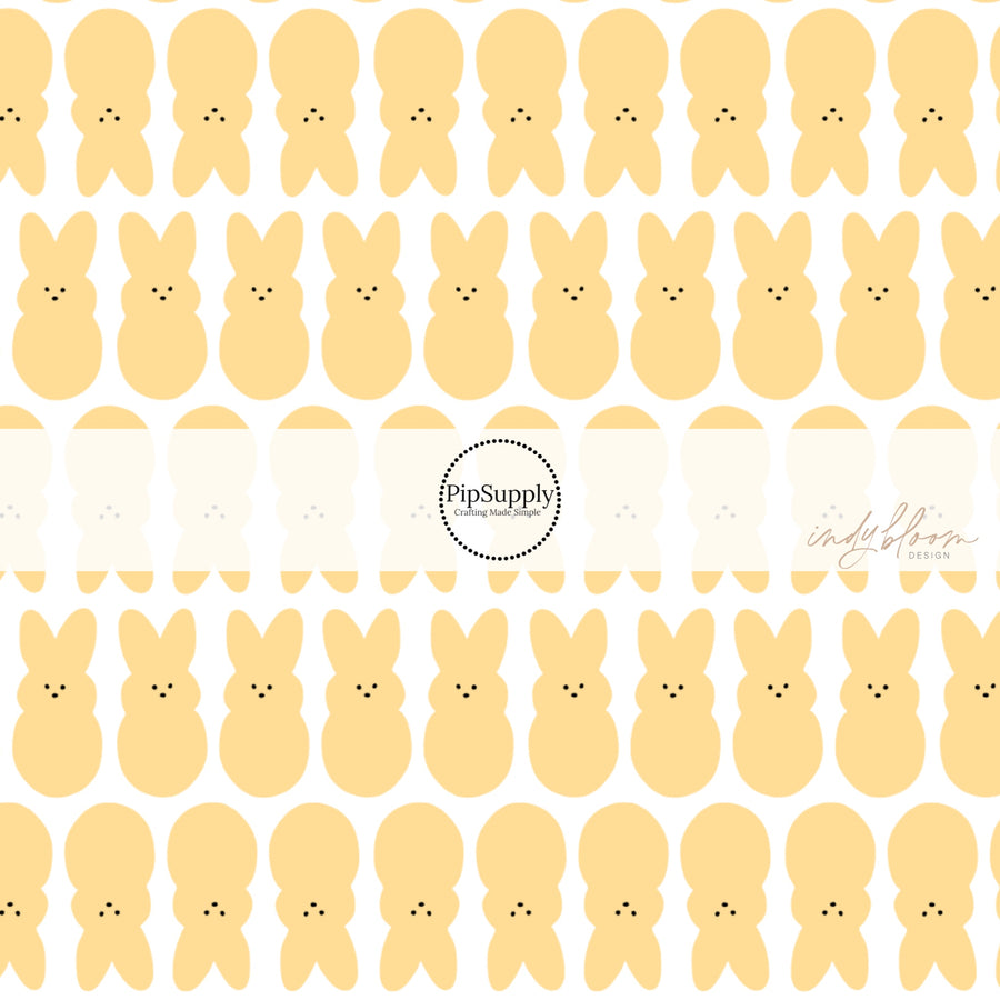 yellow bunnies in rows on white fabric by the yard - Peeps Bunny Fabric 