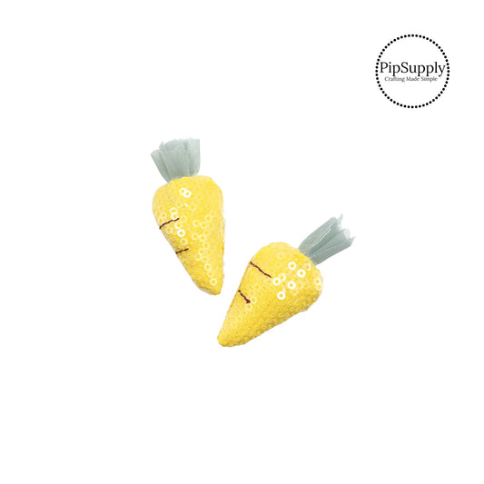 Yellow sequin carrots plush embellishment