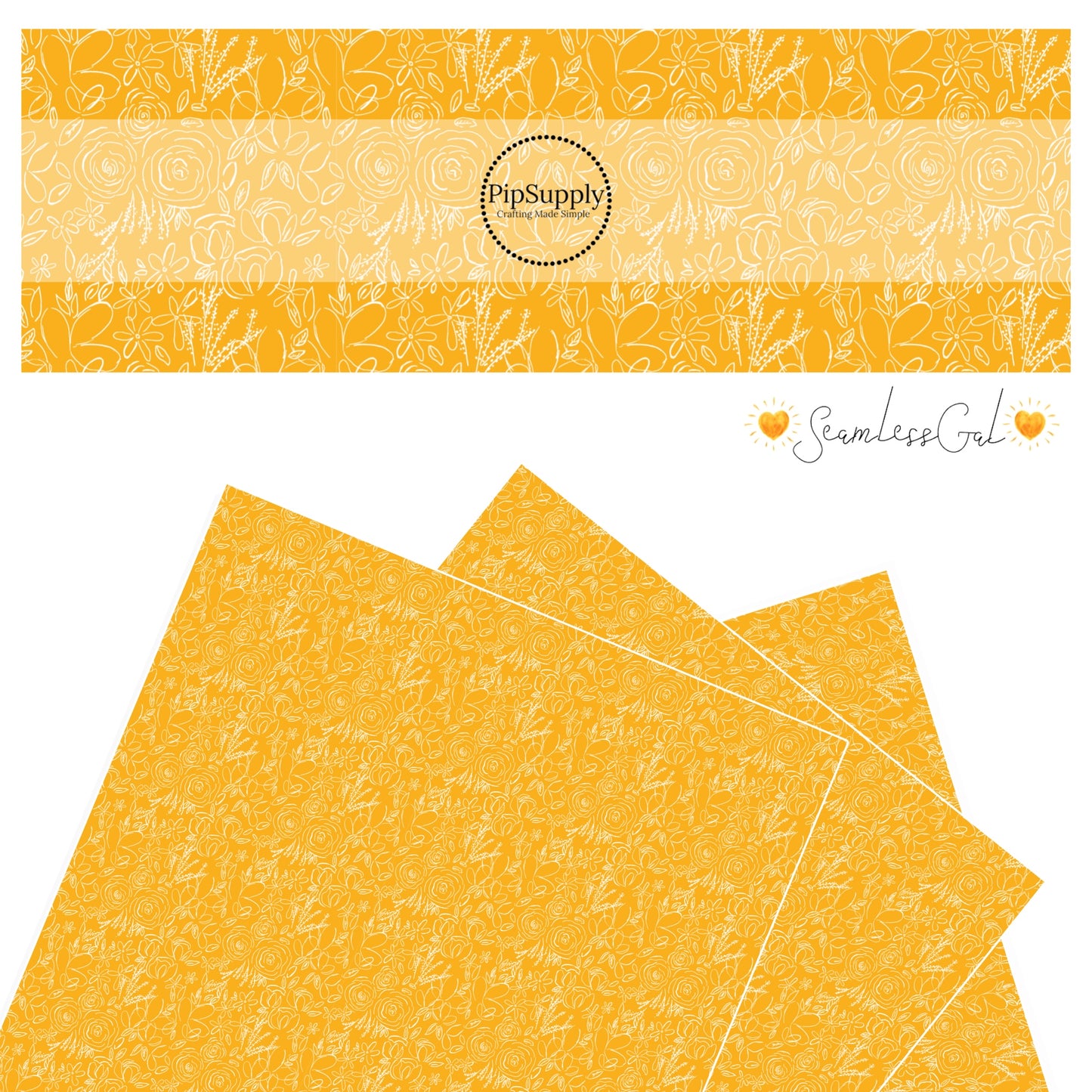 Hand drawn flowers on a solid yellow faux leather sheet.