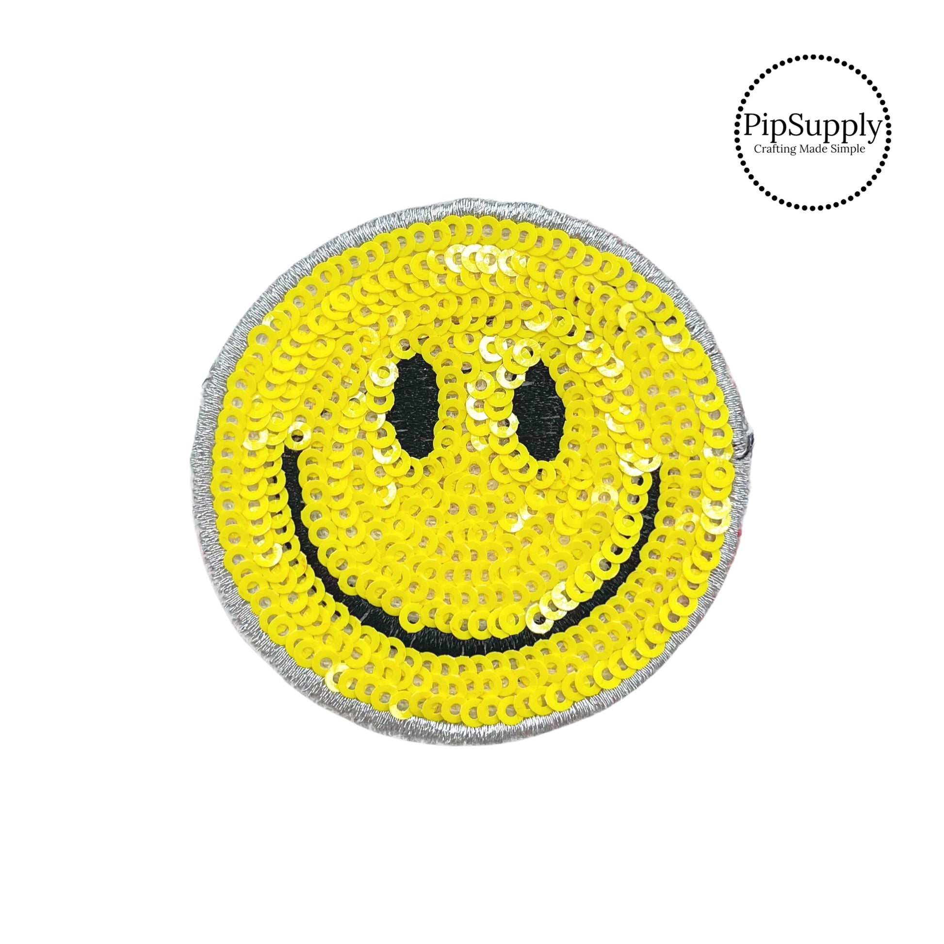 bright yellow sequined smiley face iron on patch 