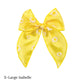 Yellow tulle bow with white daisies with yellow center on a x-large bow strip