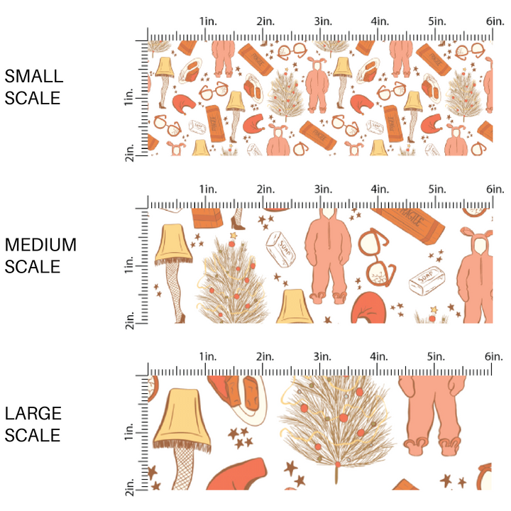 scaling image for holiday movie fabric with glasses and Christmas trees