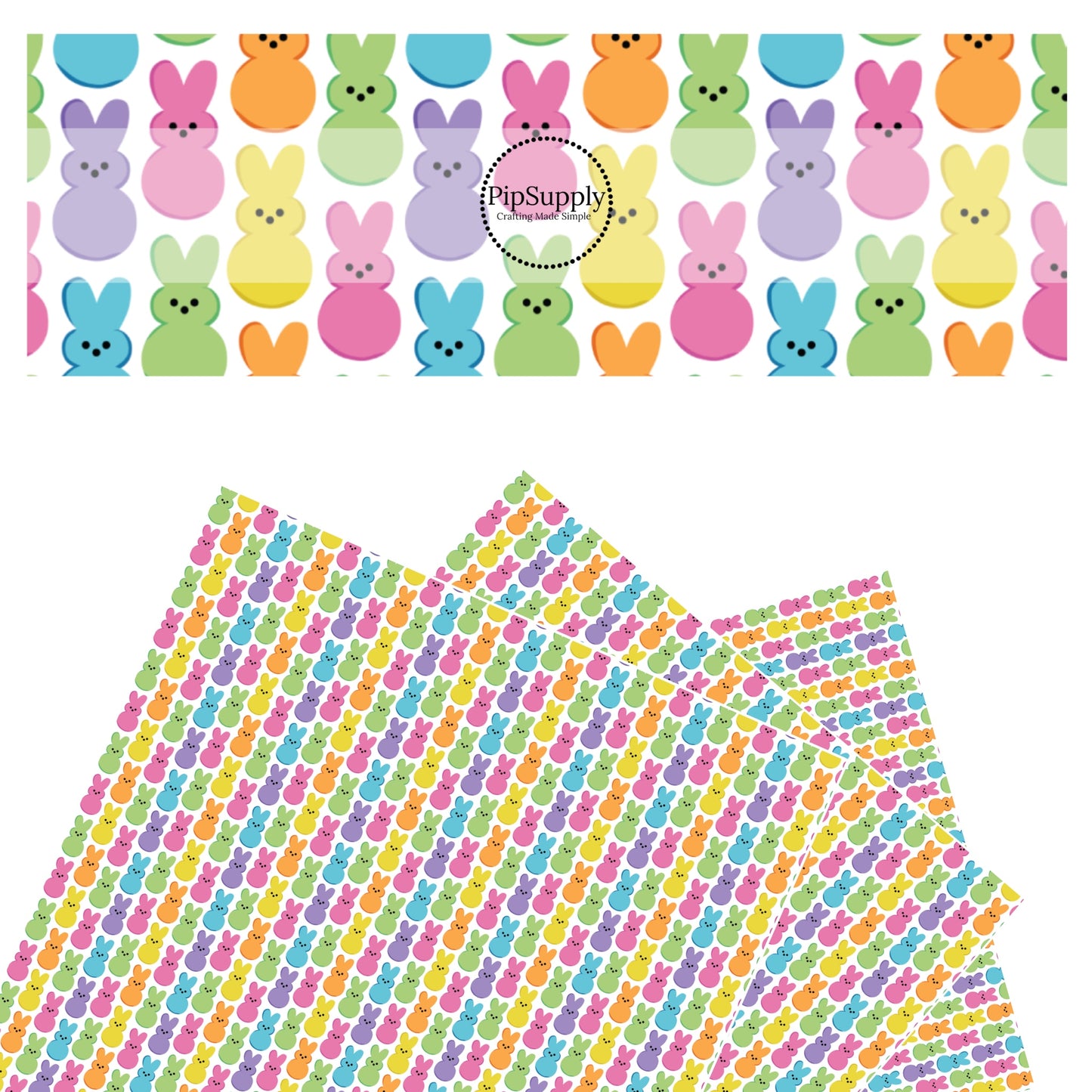 Pink, purple, blue and yellow yummy bunny faux leather sheet.