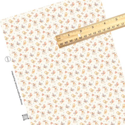 bunnies, chicks, and butterflies with flowers faux leather sheets