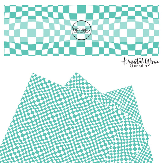 Wavy turquoise and white checkered faux leather sheets