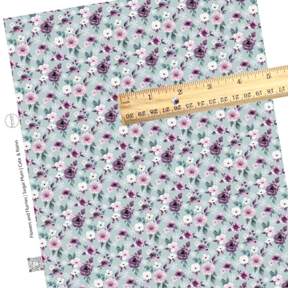 shades of purple watercolor flowers on aqua background faux leather sheet