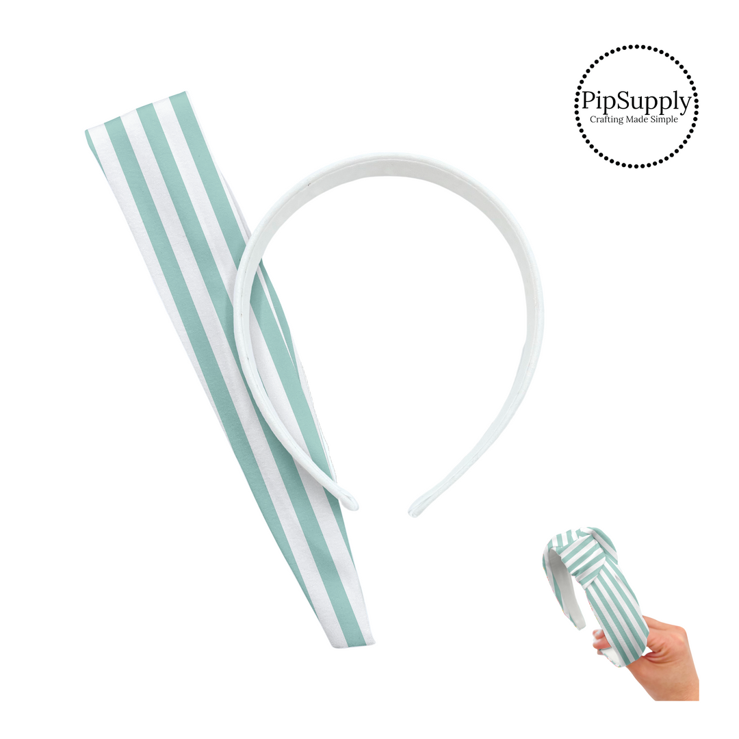 White and aqua stripe knotted headband