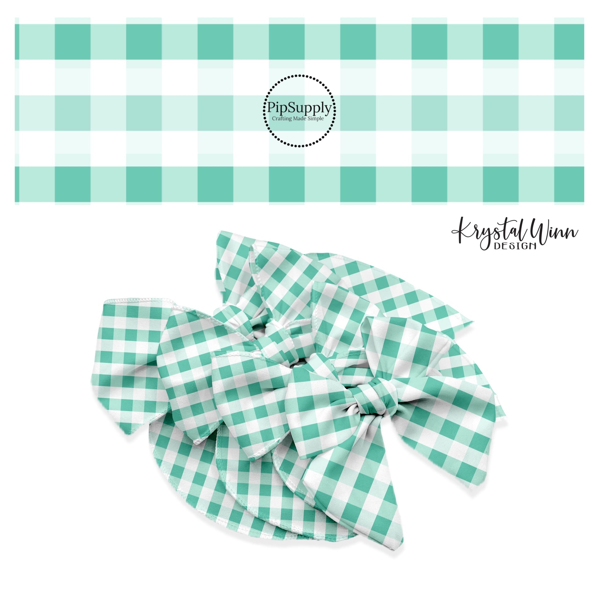 aqua, mint, and white tartan bow strips