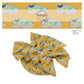 Flowers on aqua shoes on mustard bow strips