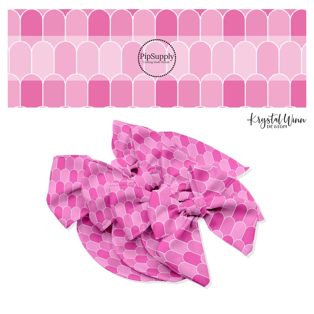 White outlines on pink multi arches bow strips