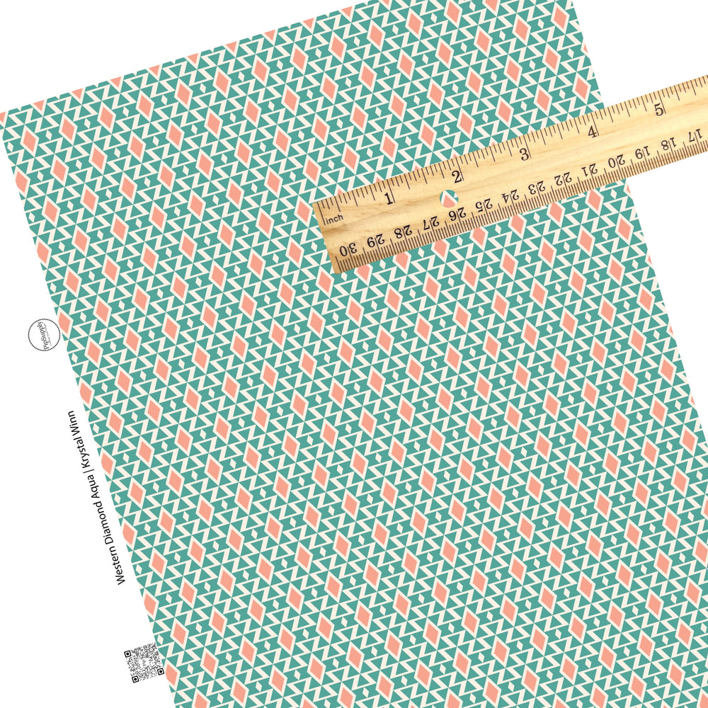 big aqua and cream diamonds with tiny peach diamond aztec faux leather sheets