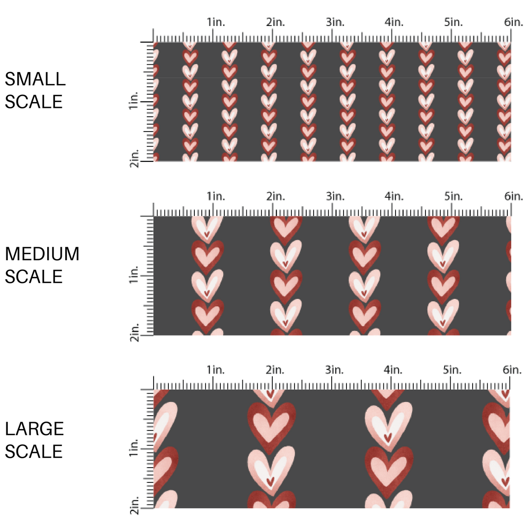 Black Valentine's Day Fabric by the and scaled image guide with red and pink hearts