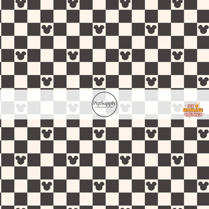 Black checker with black mouse head on cream tiles bow strips