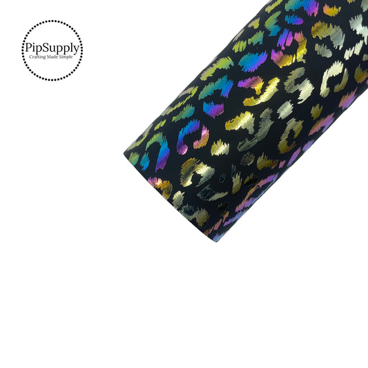 Rainbow metallic leopard spots on black faux leather sheets