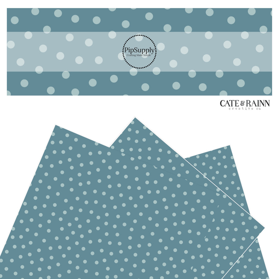 Light blue scattered dots on denim blue faux leather sheets