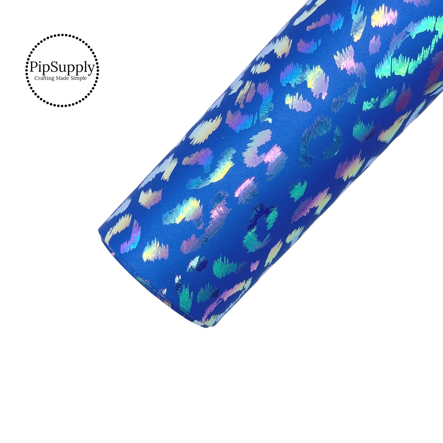 Iridescent leopard spots on blue faux leather sheets