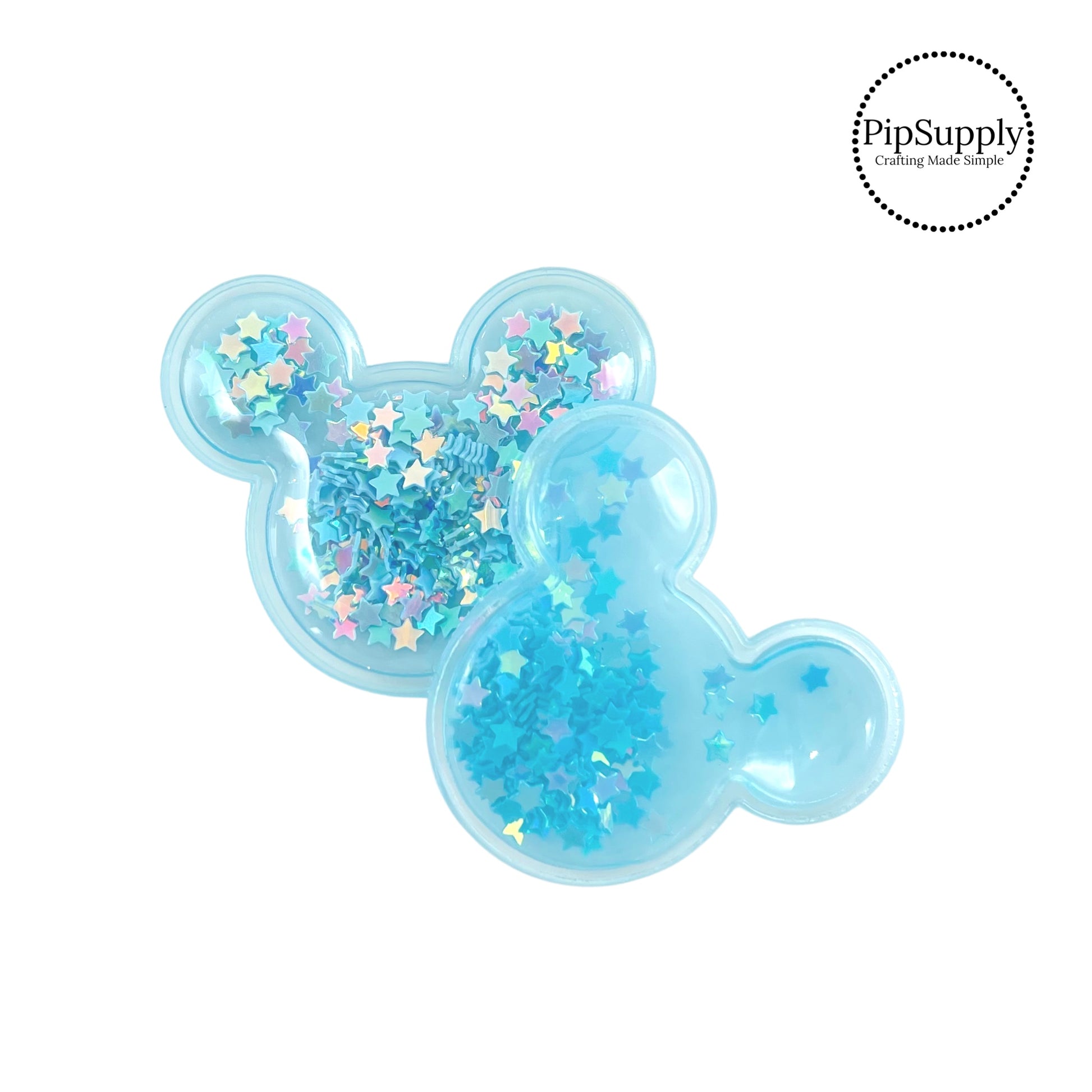 Blue star confetti inside a blue jelly mouse head embellishment