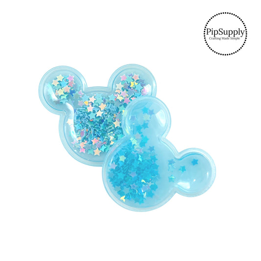 Blue star confetti inside a blue jelly mouse head embellishment