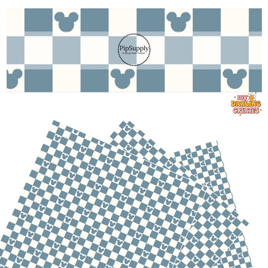 Blue and cream mouse head checkered faux leather sheets