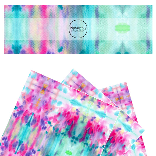 Patterned pink, purple, blue, and green tie dye faux leather sheets