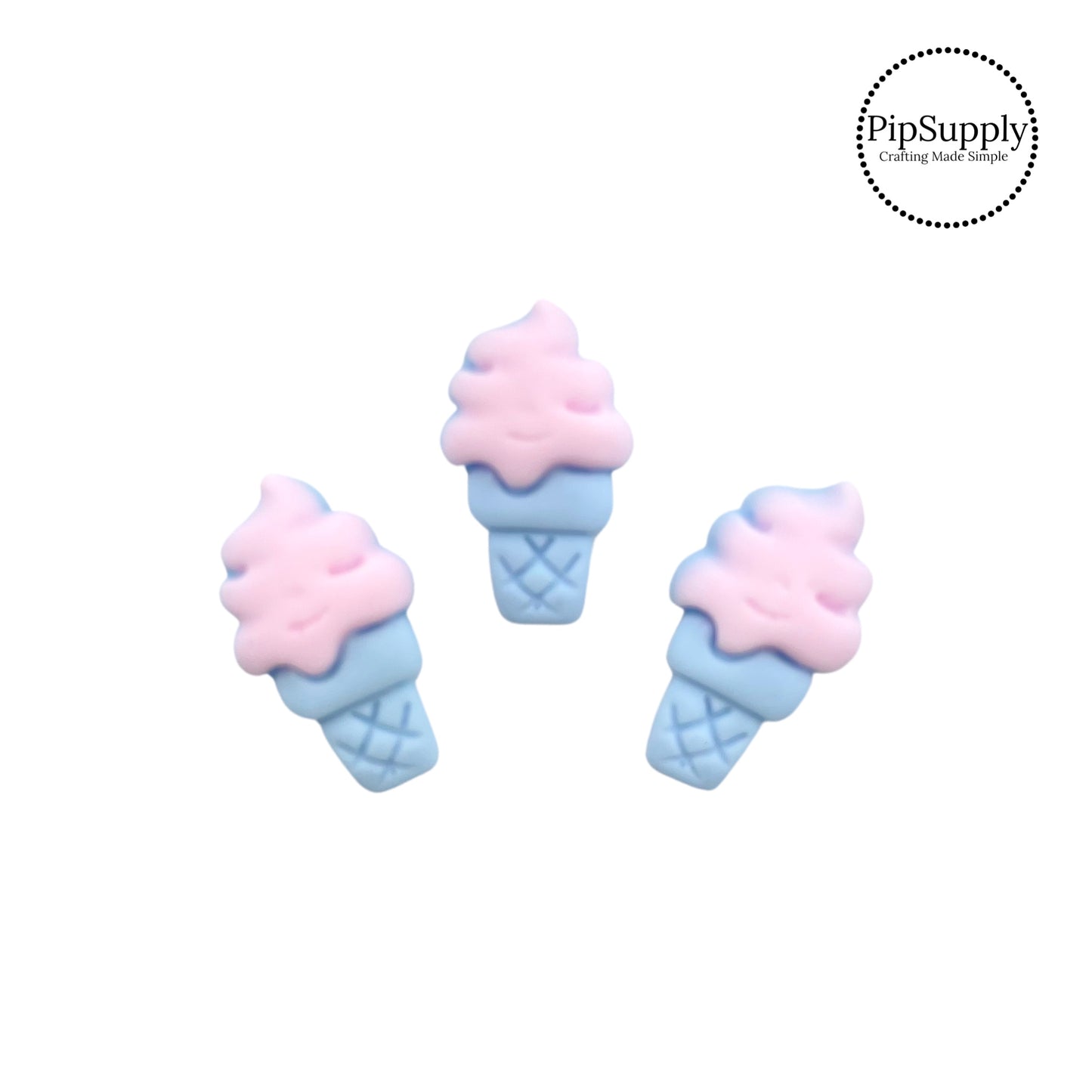 Pink swirly ice cream on blue cone resin embellishment