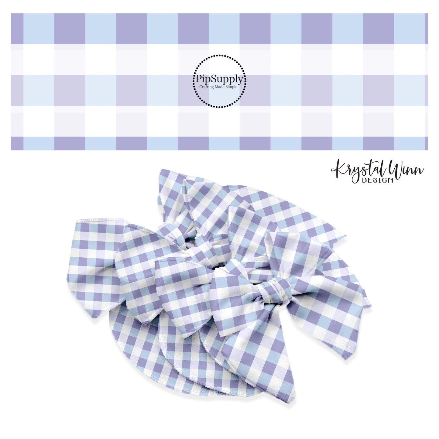 Blue, periwinkle, and white tartan bow strips