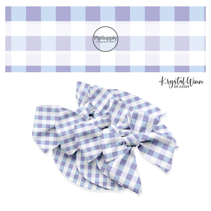 Blue, periwinkle, and white tartan bow strips