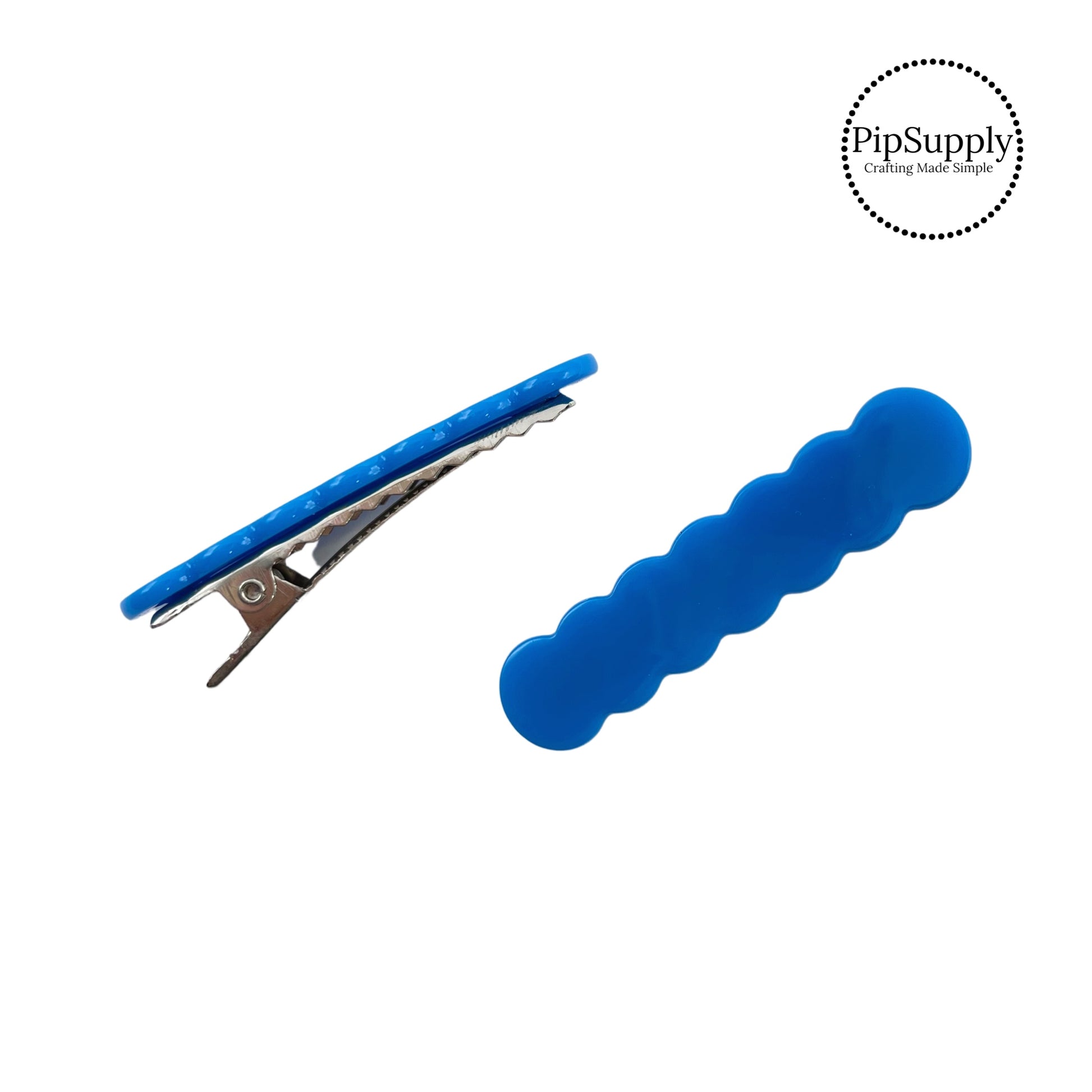 Solid light blue scalloped edges hair clip