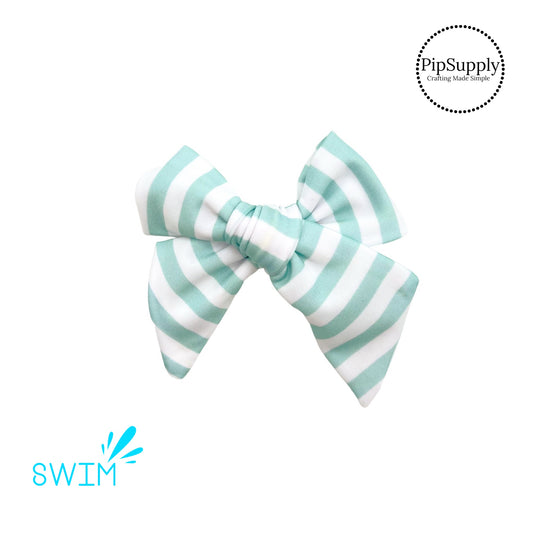 aqua and white stripes swimsuit bow strips