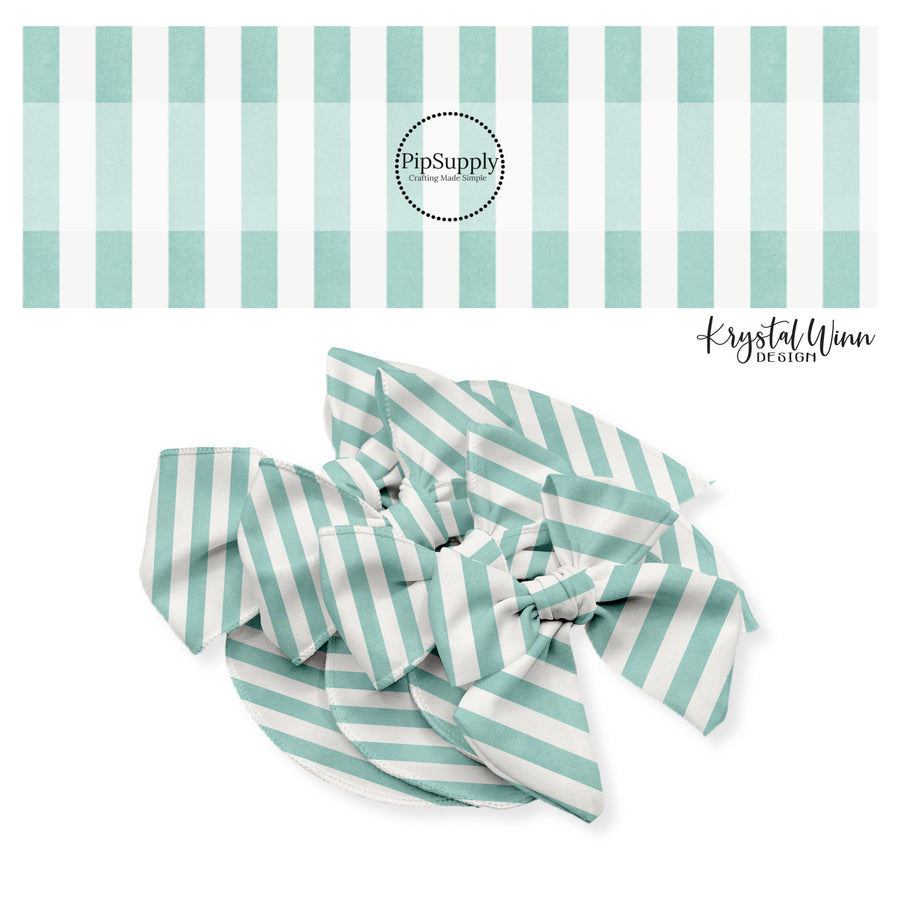 White and seafoam distressed stripes bow strips