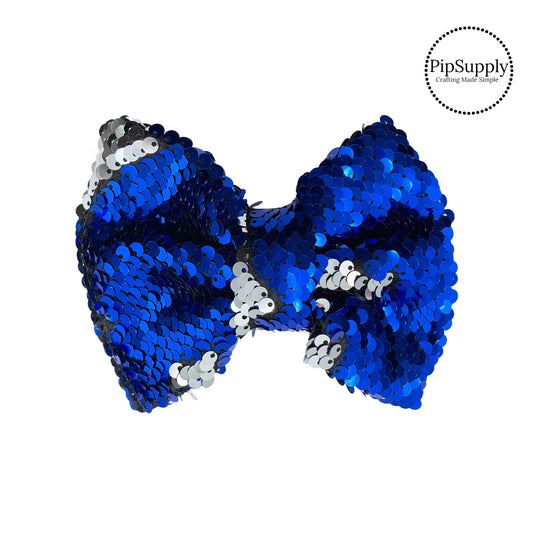Silver and blue reversible sequin bow